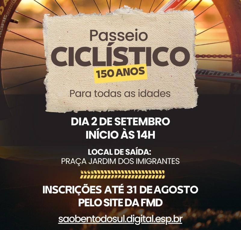 Inscrições para o Passeio ciclístico em comemoração aos 150 anos