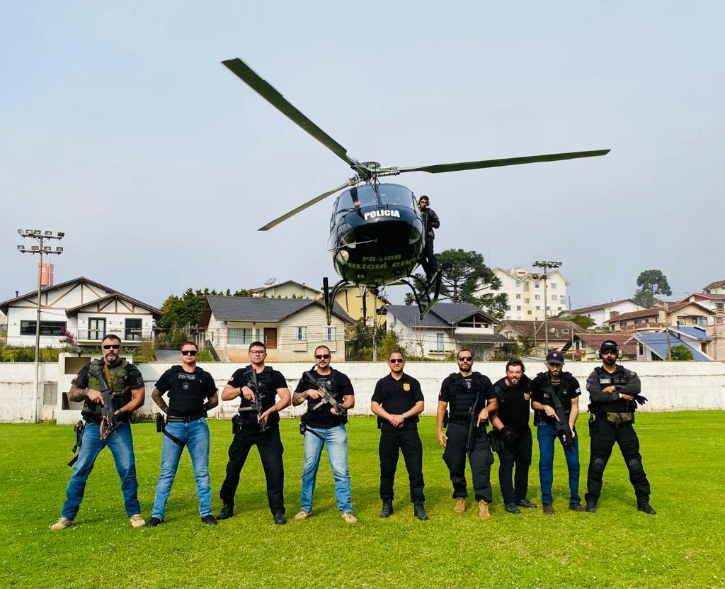 Policiais Civis fazem treinamento com helicóptero em São Bento do Sul