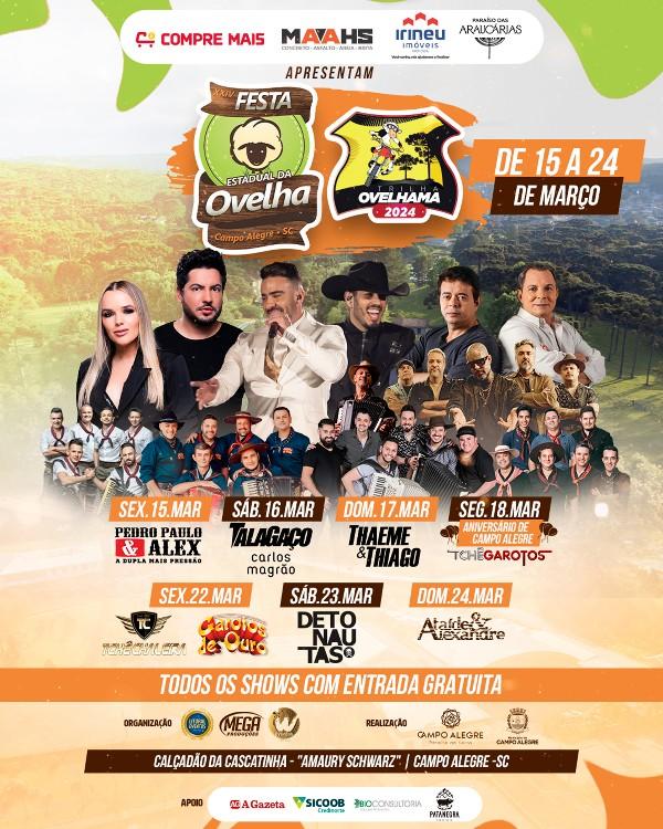Cronograma completo da XXIV festa estadual da ovelha em Campo Alegre SC