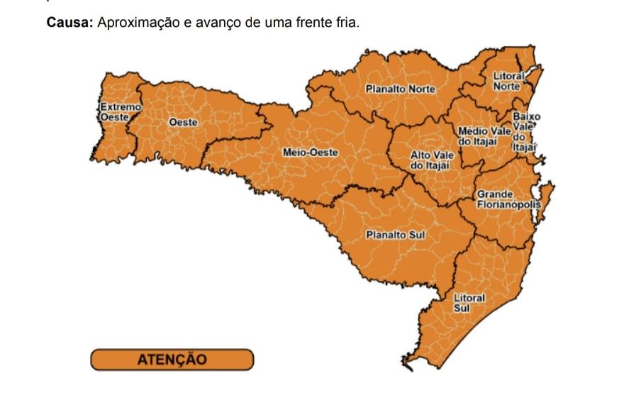 Alerta de Chuvas intensas no final de semana em SC