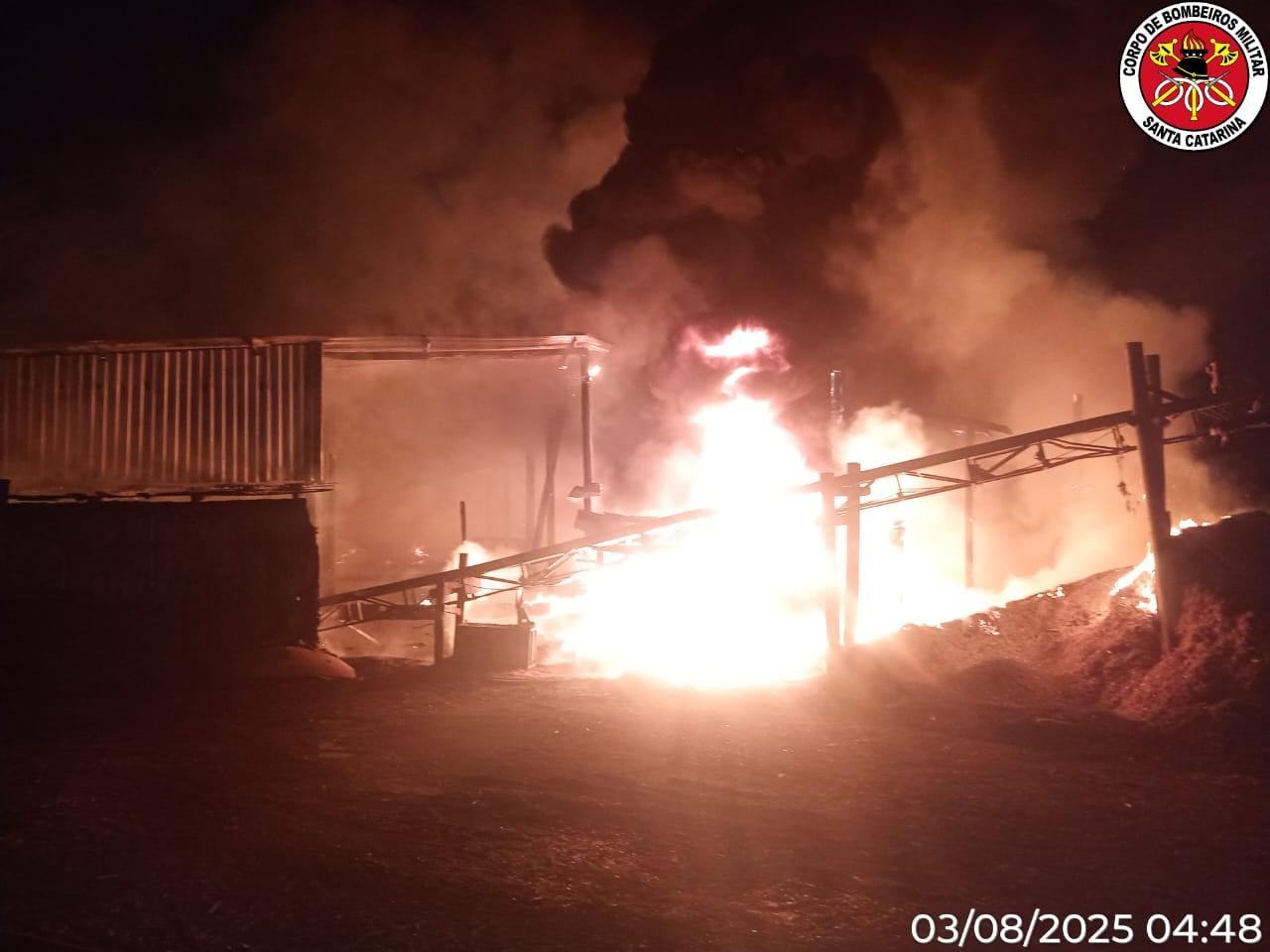 Incêndio de grandes proporções atinge empresa de madeira