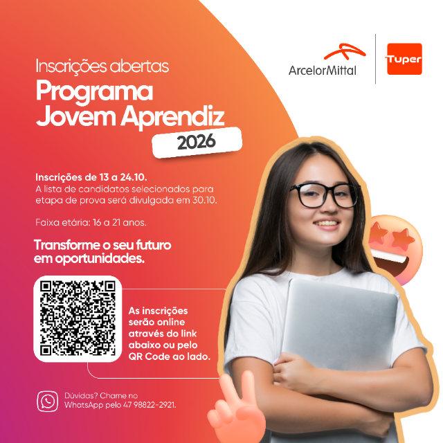 Unidade Tuper da ArcelorMittal abre inscrições para o Programa Jovem Aprendiz 2026