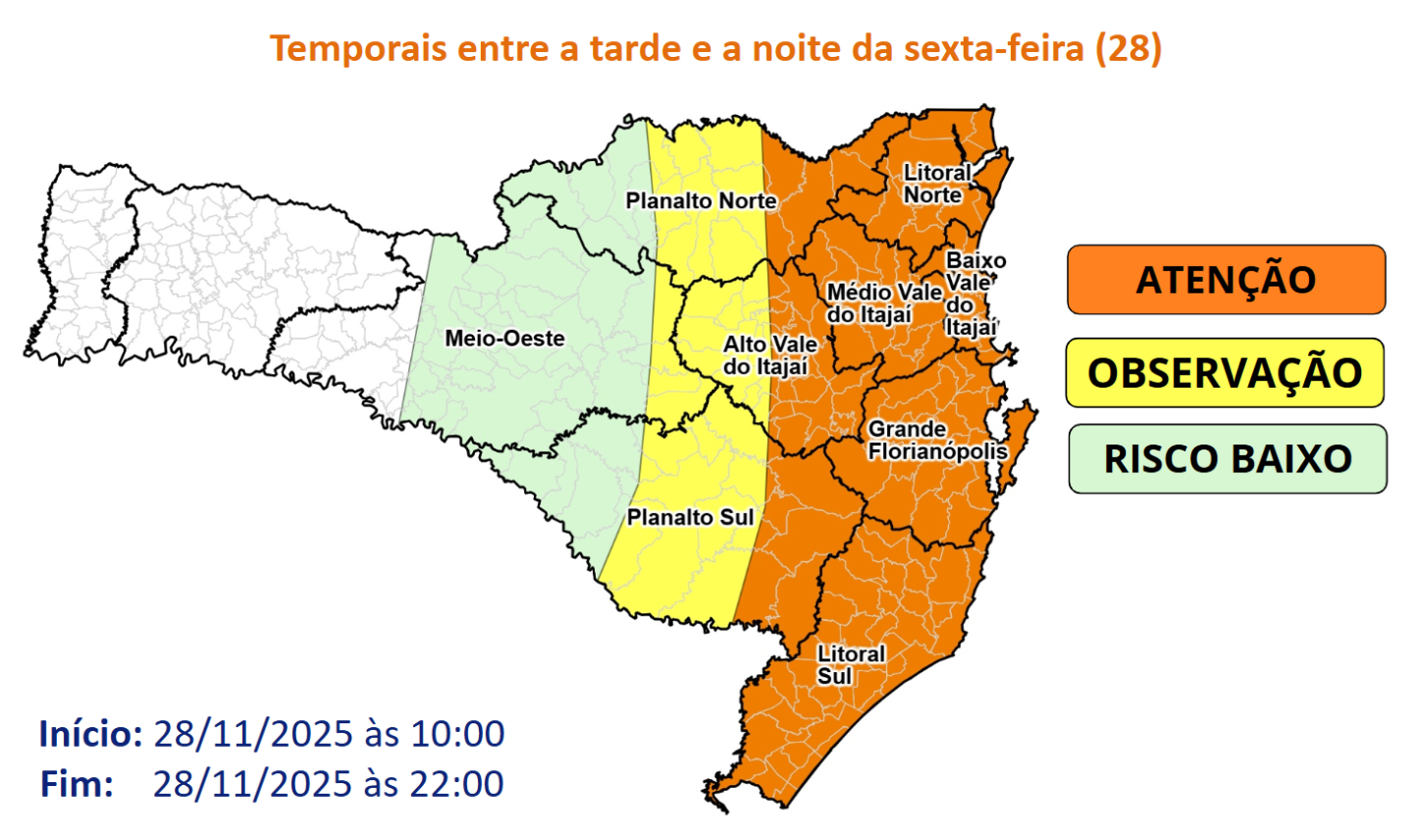 Alerta de temporais para está sexta-feira 28 em SC