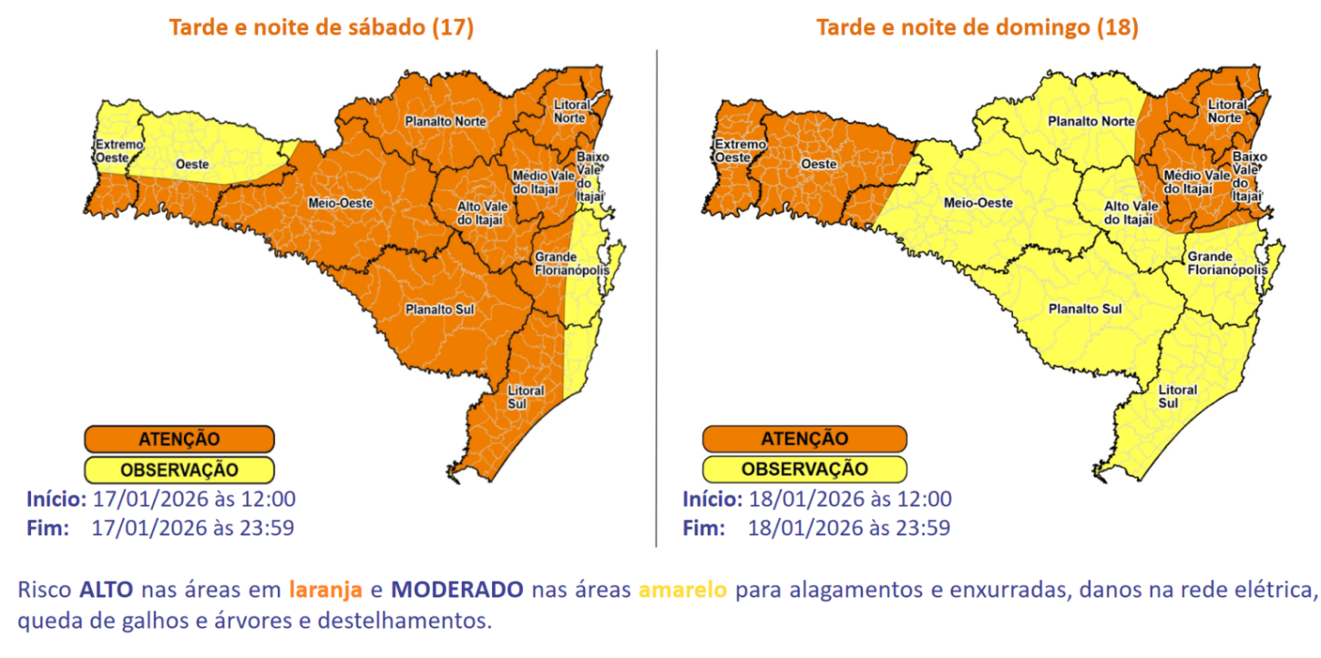 Alerta para temporais nesse final de semana em SC