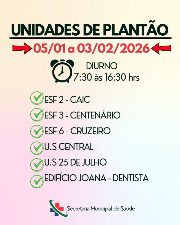 Postos de saúde estarão funcionando em regime de escala até fevereiro