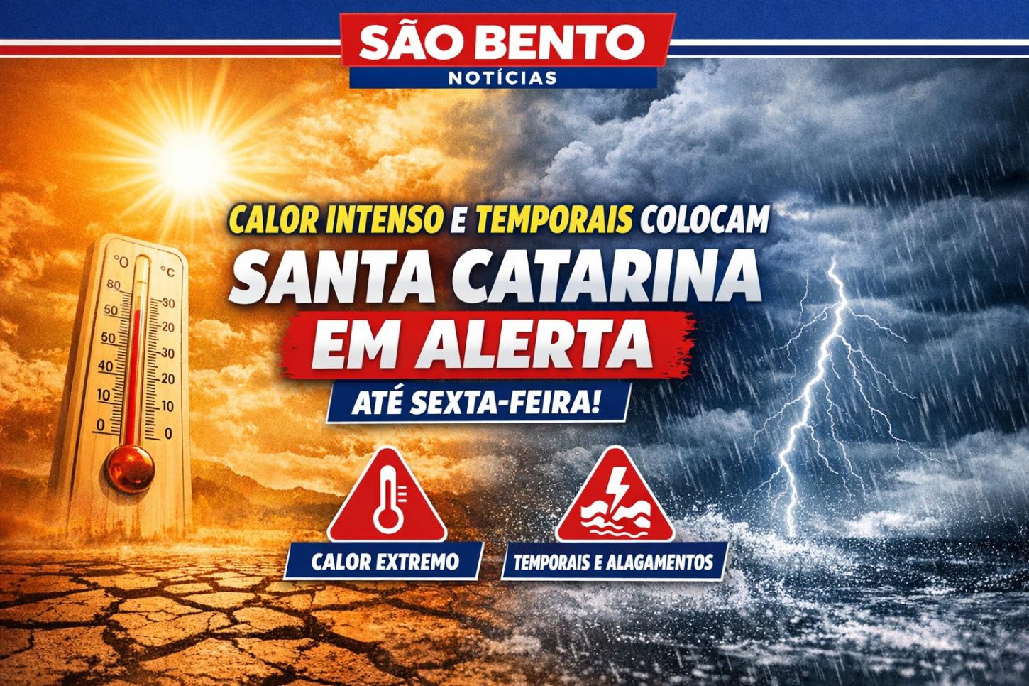 Calor intenso e temporais colocam Santa Catarina em alerta até sexta-feira