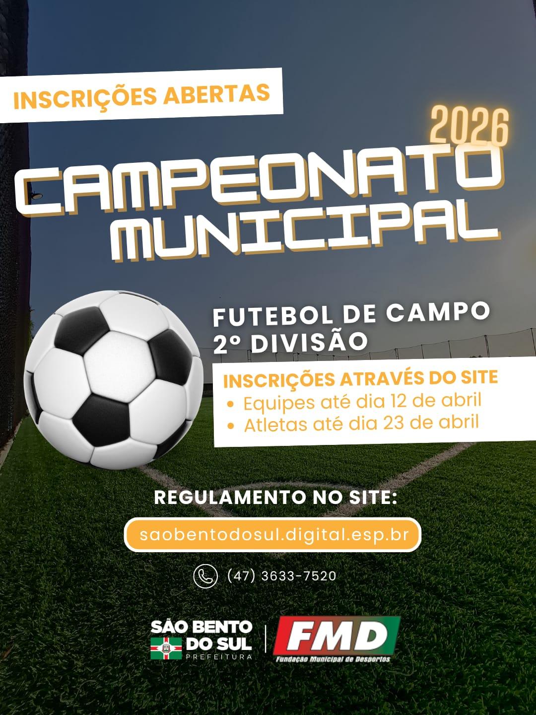 Abertas as inscrição para o Campeonato Municipal de Futebol de Campo da 2ª Divisão