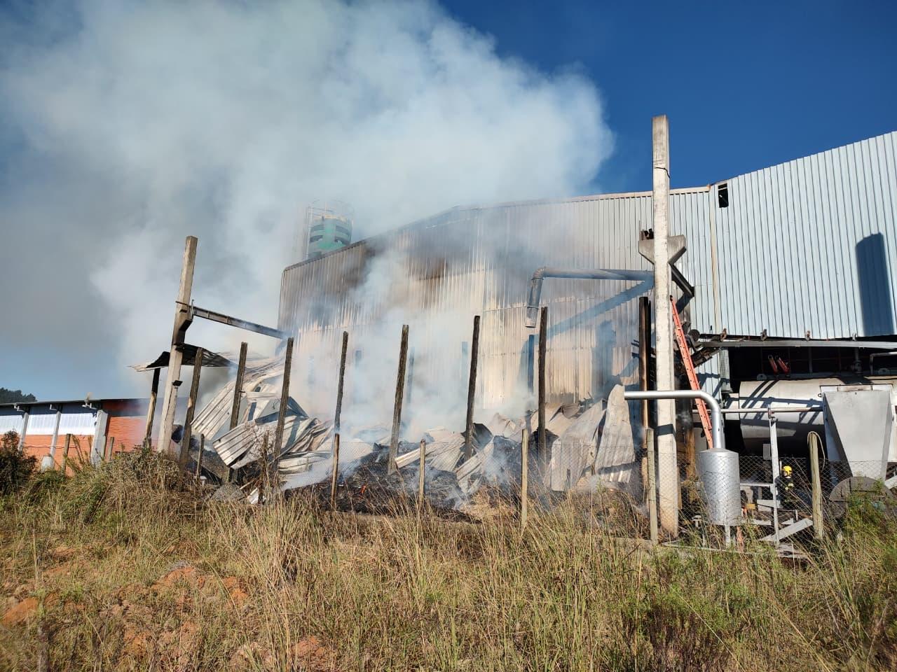 Incêndio de grandes proporções atinge silo de maravalha em Campo Alegre