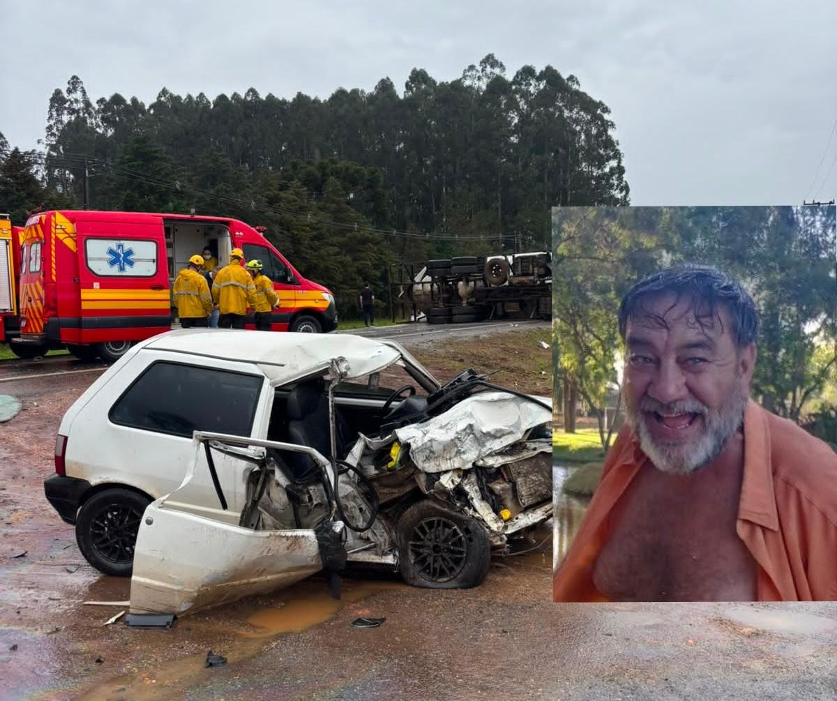 Grave colisão entre carro e caminhão deixa vítima fatal na BR-280, em Canoinhas
