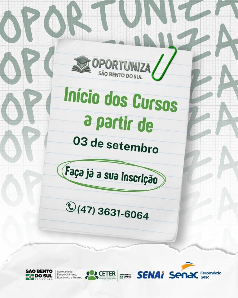 Programa Oportuniza abre inscrições para cursos gratuitos de qualificação em São Bento do Sul