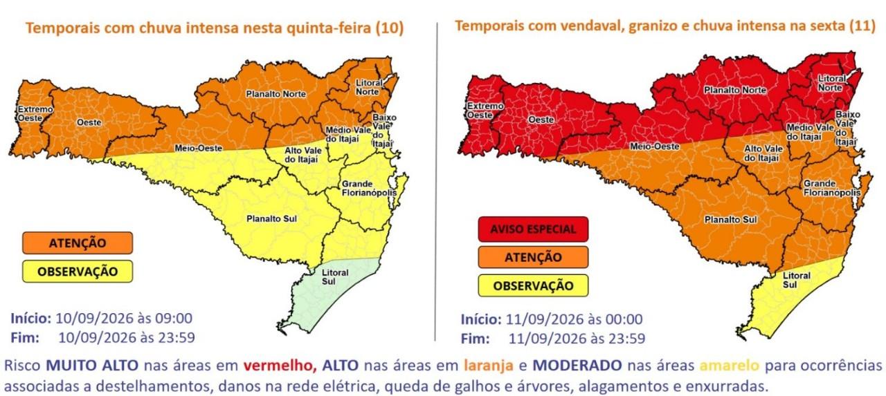 Ciclone extratropical aumenta risco de temporais, ventos fortes e alagamentos em Santa Catarina
