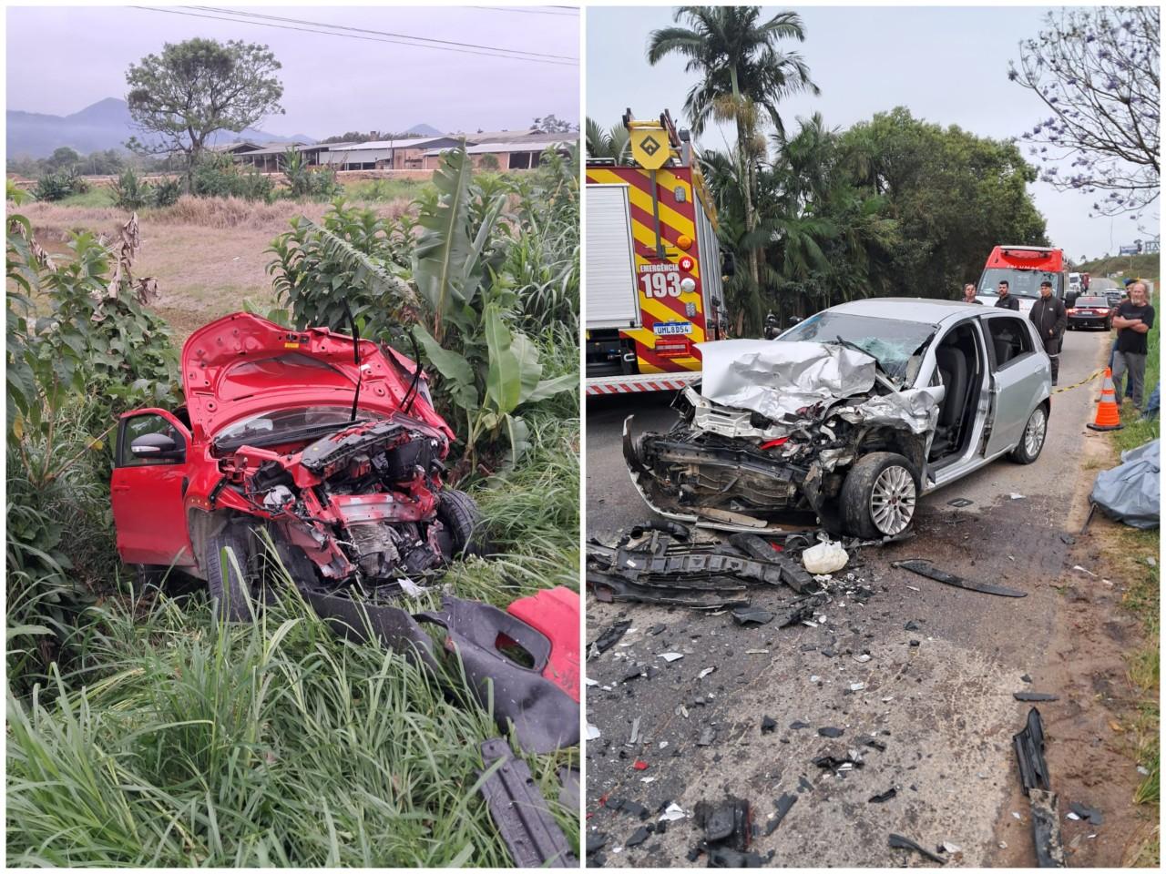 Colisão frontal deixa uma pessoa morta e duas feridas na SC-410, em Canelinha