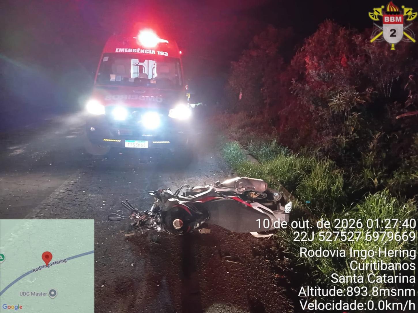 Motociclista morre após colisão entre moto e Fiat Strada na BR-470, em Curitibanos