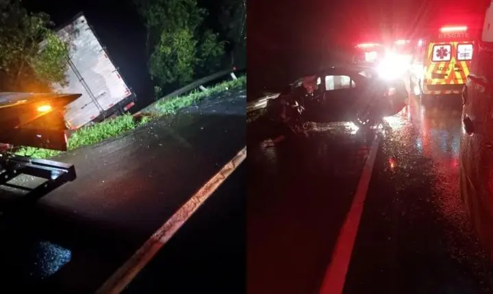 Acidente entre carro e caminhão deixa dois motoristas feridos na BR-116, em Monte Castelo