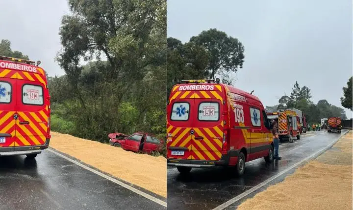 BR-280 fica interditada por mais de duas horas após acidente em Mafra