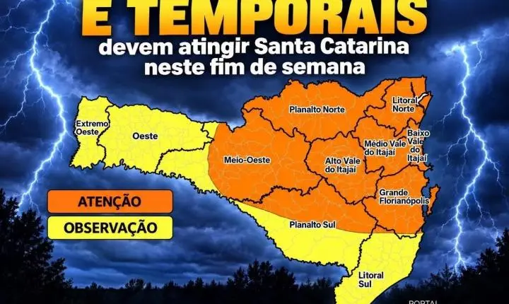 Chuva intensa e temporais devem atingir Santa Catarina neste fim de semana