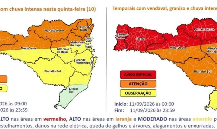 Ciclone extratropical aumenta risco de temporais, ventos fortes e alagamentos em Santa Catarina