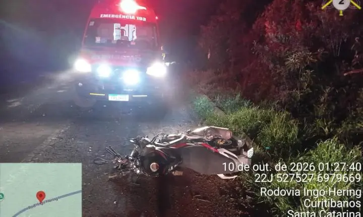 Motociclista morre após colisão entre moto e Fiat Strada na BR-470, em Curitibanos